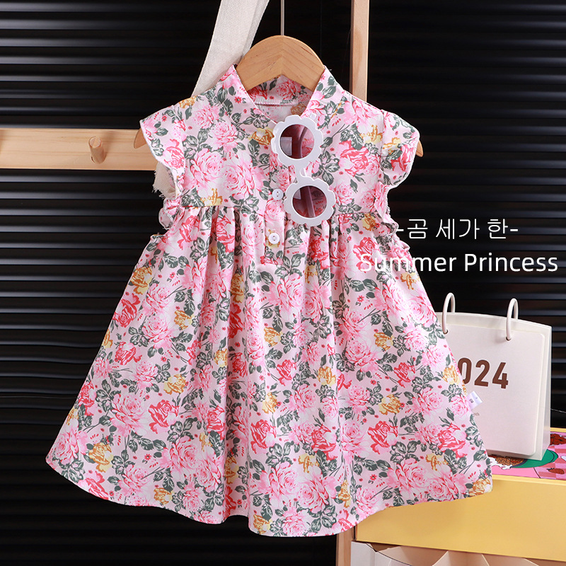 Girls Floral Dress A-Line Style Cute Princess Dress Kidsren's Puffy Skirt Summer Dress Middle Kidsren's Category a Skirt