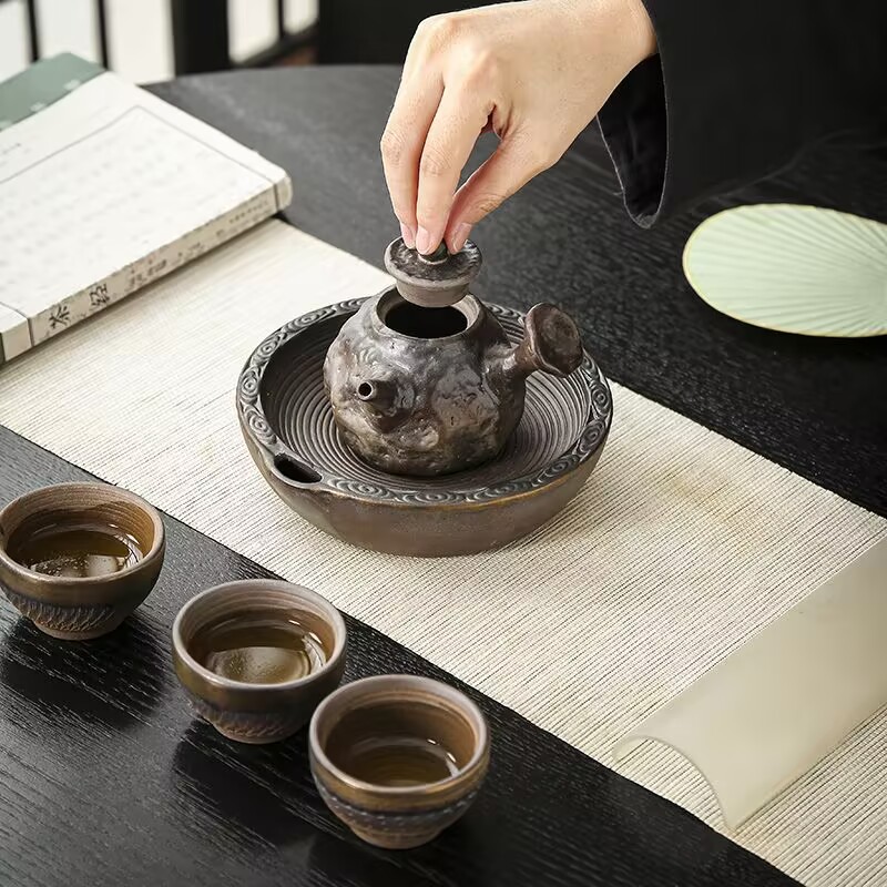 Stoneware Simple Creative Ceramic Pot Bearing Dry Bubble Table Water Storage Chinese Style Vintage Pot Tray Pot Tea Pad Small Tea Tray