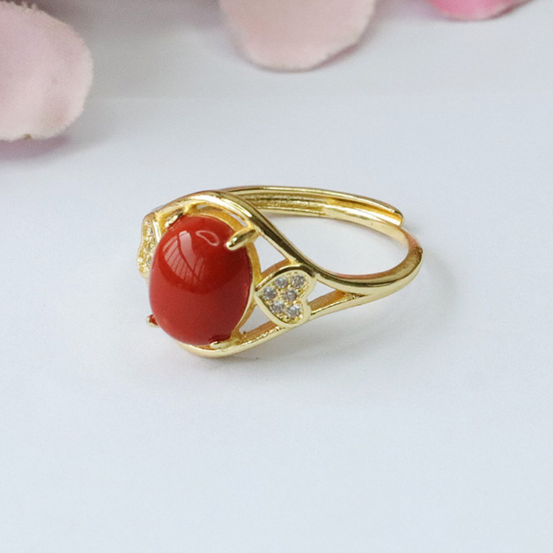 Yuyu South Red Agate Ring Love Ring Palace Wind Crystal Color Treasure Factory Wholesale MN3100306