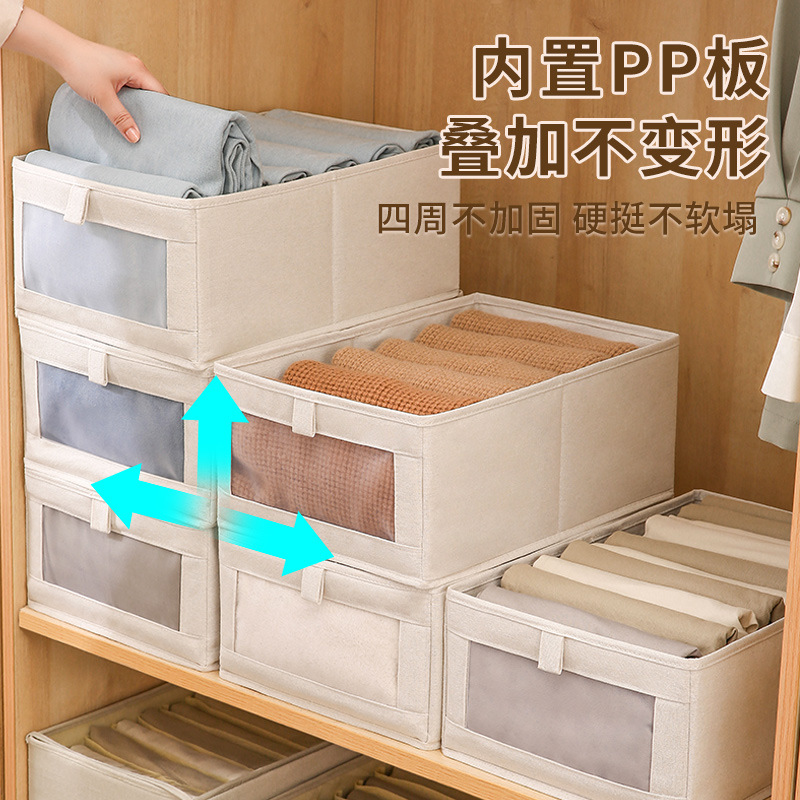 Fabric Visual Window Cotton and Linen Storage Box Wardrobe Storage and Organization Large Clothing Storage Box Toys Foldable Wholesale