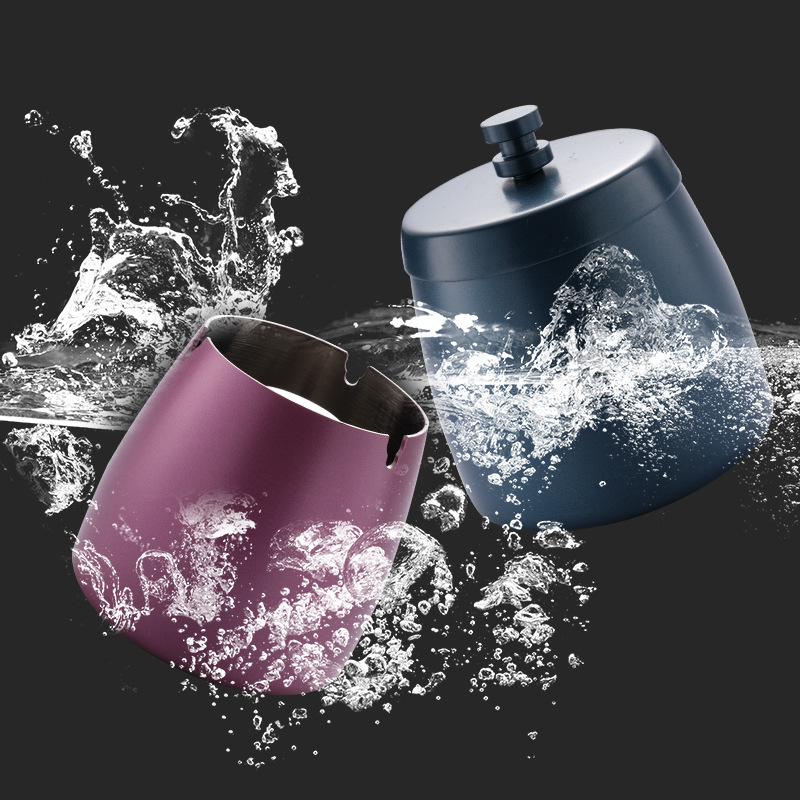 Cross-border Amazon stainless steel ashtray creative spray paint hotel home with cover ashtray gift can do logo