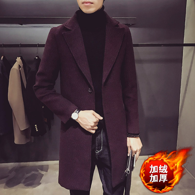 Foreign trade sales through autumn new mid-length trench coat Korean men's tweed coat men's plus size coat men's NF06