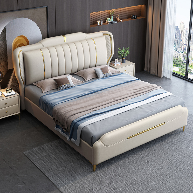 European Style Fabric Bed Modern Simple 1.5 m Double Entry Luxury Solid Wood Bed Master Bedroom 1.8m Storage Leather Bed Small Apartment