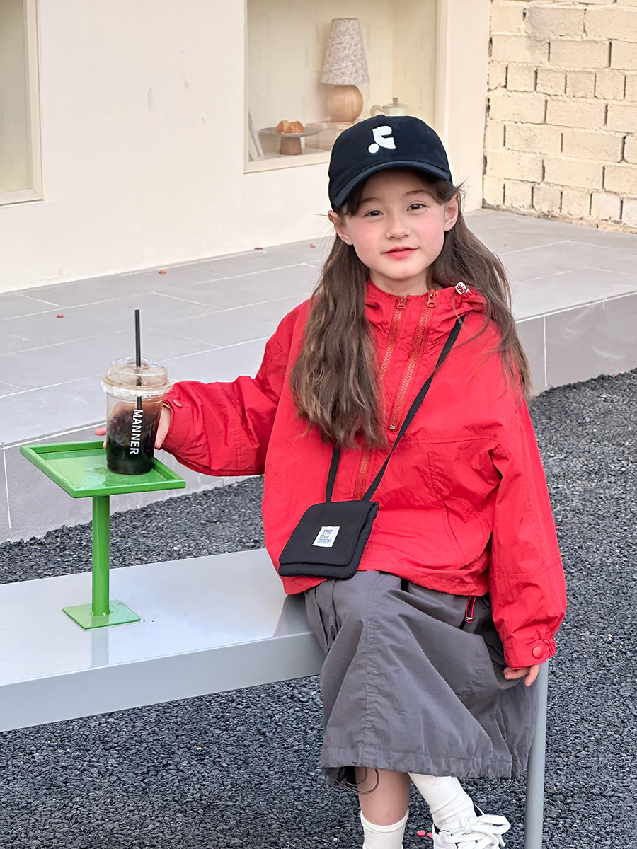 Emo Beibei Children's Solid Color Hooded Sunscreen Clothing Trendy Girls Korean Style Casual Loose Lightweight Zipper Jacket