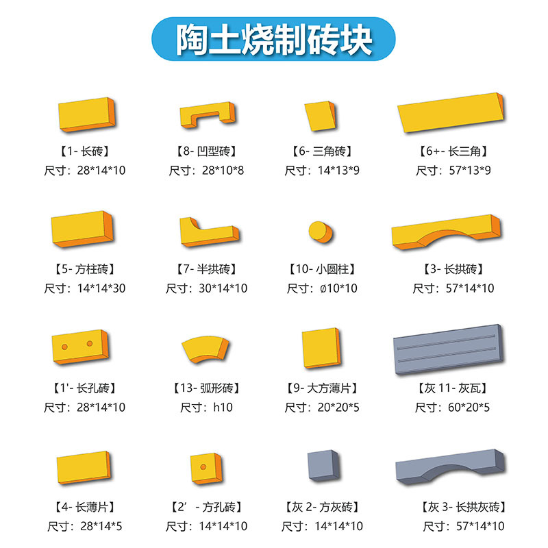DIY Materials for Little Architects: Clay Bricks, Baseboards, Doors, Windows, Railings, Accessories, and Ceramic Building Blocks