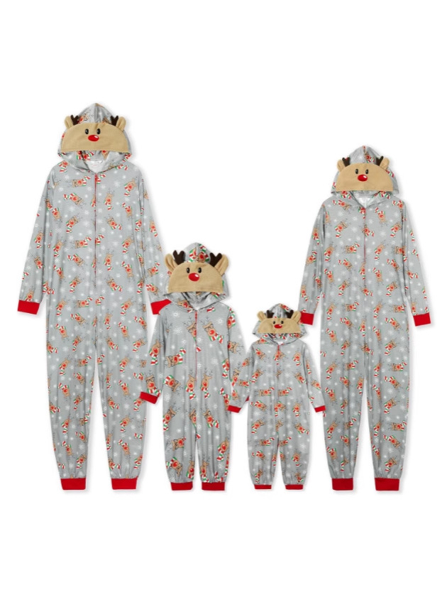 Christmas Family Dress Fashion Hooded Christmas Printed Jumpsuit Christmas Home Dress Jumpsuit Family Dress