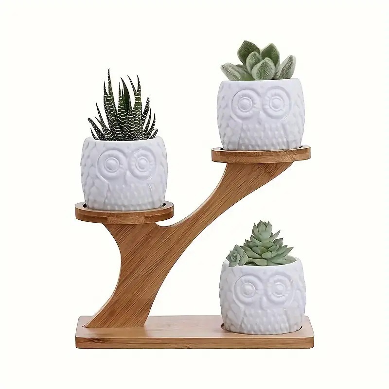 Cross-Border Labeling and Delivery of Multi-Layer Natural Bamboo and Wood Plant Racks Desktop Small Flower Racks Balcony Living Room Office Flower Pot Racks