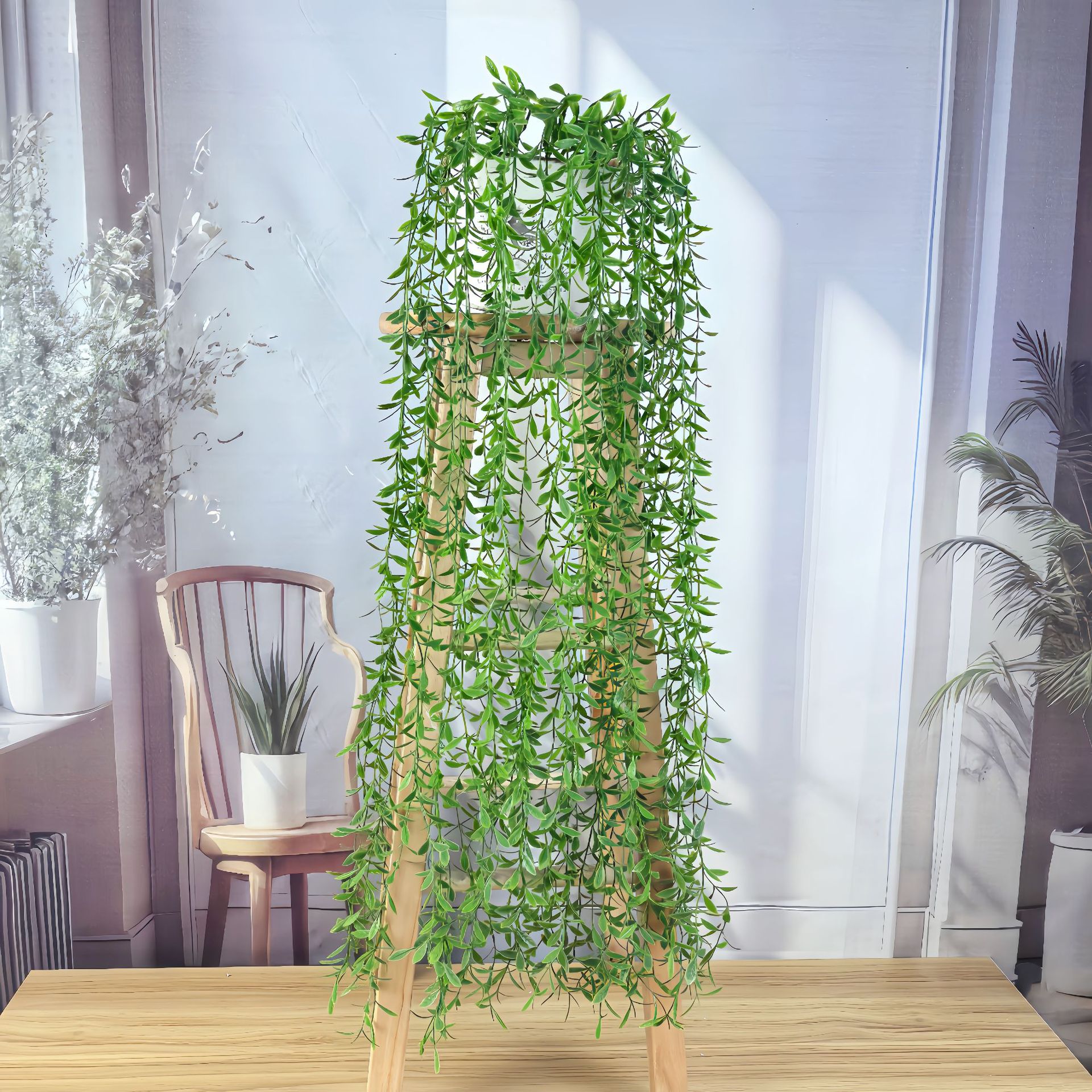 Hanging Willow Crossing the Rattan Simulated Plant Green Wall Hanging Simulated Aquatic Plant Wall Decoration Willow Leaf Green Plant Decoration