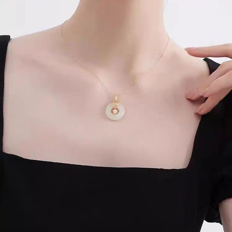 Weng Kai Hetian Jade Peaceful Buckle Necklace Girls Practical Gift for Girlfriend and Wife Pendant Chinese Valentine's Day 520 Gift