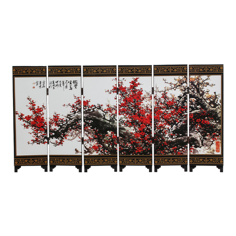 Antique Wooden Lacquerware Small Screen Primroses Chinese Style Business Gift Lacquer Painting Ornaments Creative Home Accessories