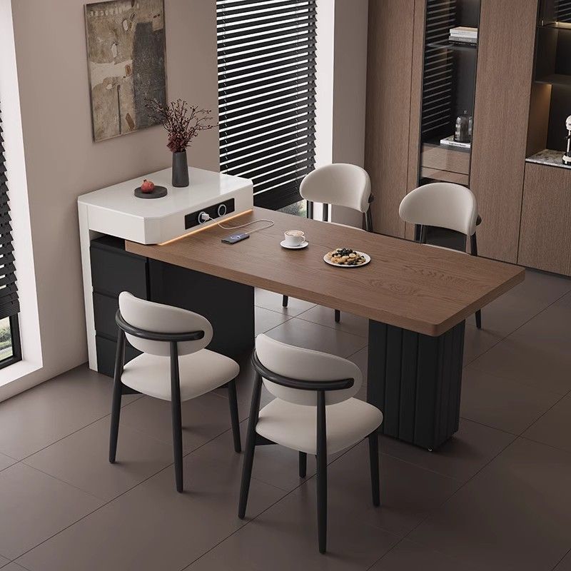 All Solid Wood Island Dining Table Integrated Household Small Apartment Retractable Modern Simple Light Luxury Style Slate Island Dining Table