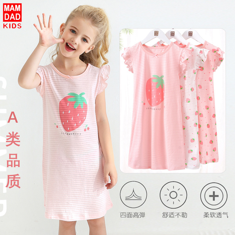 Детская ночная рубашка с коротким рукавом, летние тонкие пижамы для девочек, одежда для кондиционера, оптовая продажа