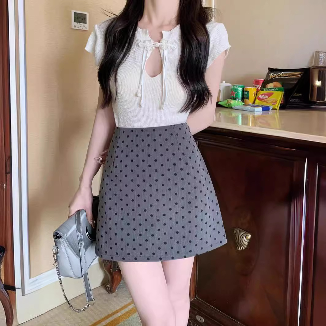 Dongdaemun Women's Clothing 2025 Spring Polka Dot Skirt Women's Commuting Easiest for Match High Waist Hip Skirt A-Line Suit Short Skirt