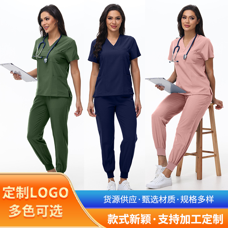 Одежда для медсестры с V-образным вырезом, короткий рукав, униформа для операционной, комплект одежды