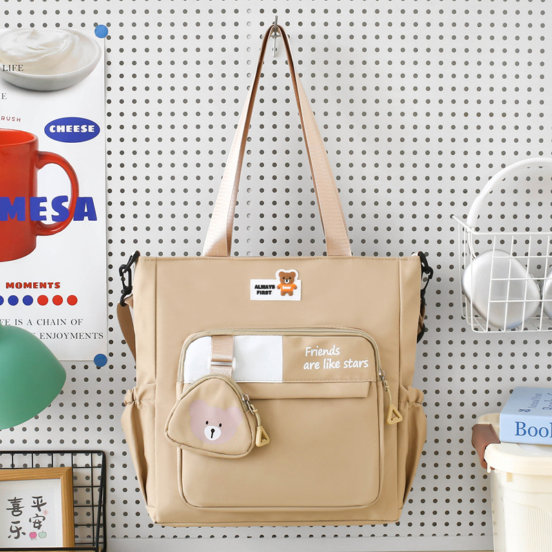 Tuition Bag, Large-Capacity Shoulder Bag for Classes, Korean Style Youth Cross-Body School Bag, Nylon Contrasting Color Tutoring Tote Bag