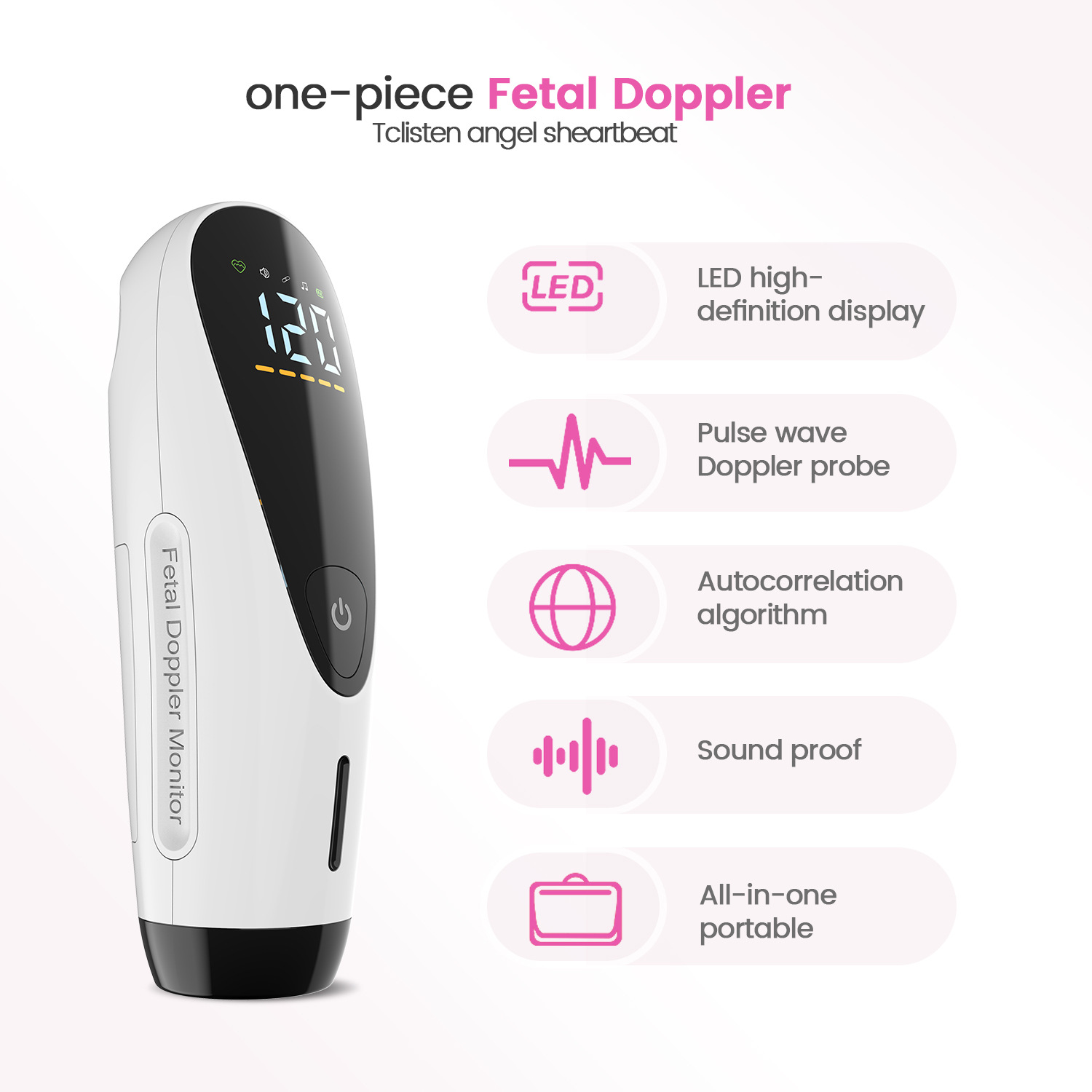 Doppler Fetal Heart Rate Monitor Stethoscope Listening Monitor for Pregnant Women, All-In-One Portable Home Use