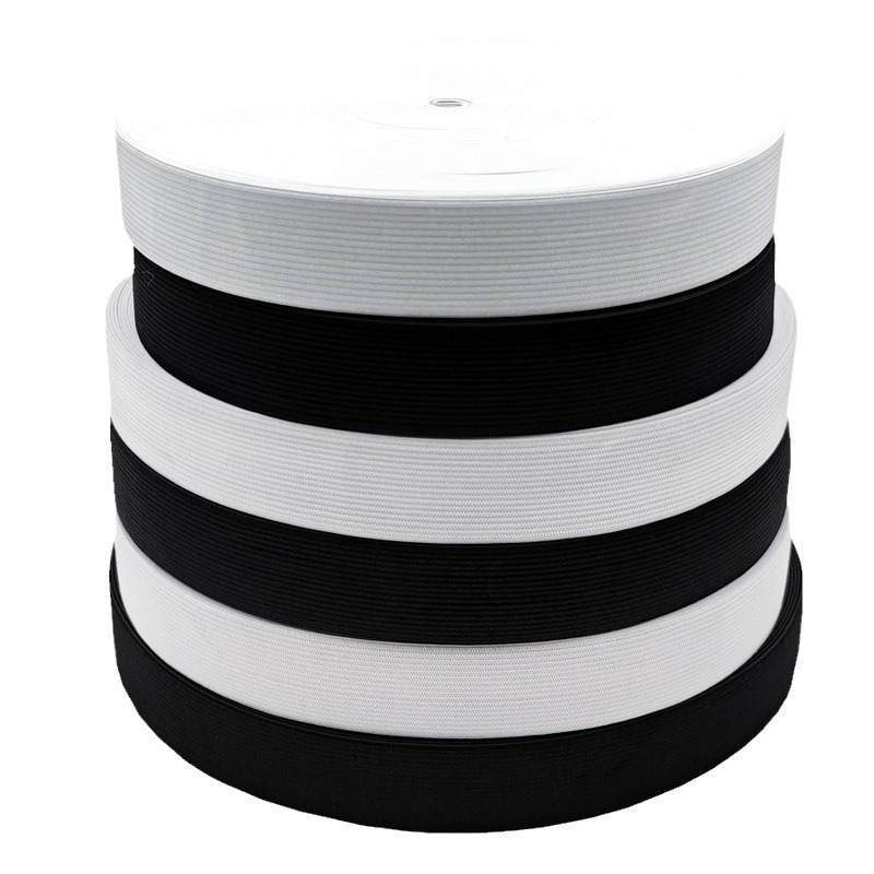 Black and White Crochet Elastic Band, Plain Flat Wide Elastic Knit, Strong Elasticity, Skirt Waistband Elastic Band