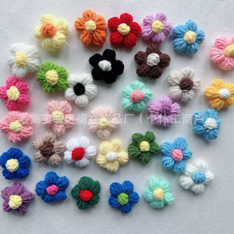 Ready-Made Puff Flowers, Hand-Knitted Yarn Flowers, Knitted Small Flowers, DIY Clothing, Bags, Shoes, Socks, Accessories, Flower Embellishments