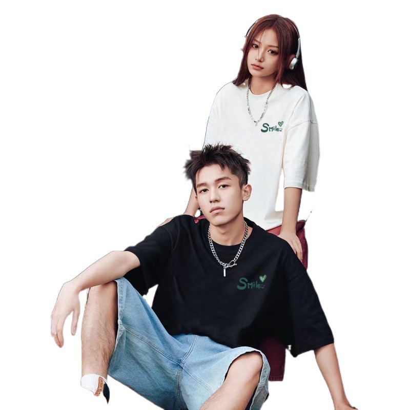 Summer Men's Hong Kong-style Ice Silk Short-sleeved T-shirt Men's Summer Explosions Loose All-match Men's and Women's Crewneck Printed White T