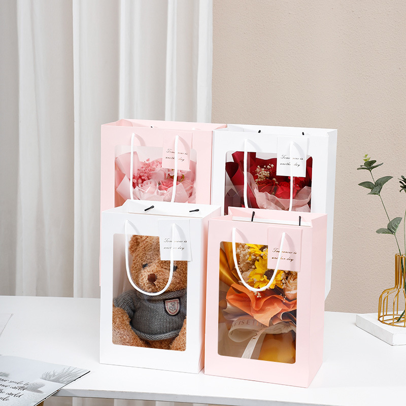 Flower bag window bag transparent bouquet packaging gift bag creative window paper bag gift bag wholesale