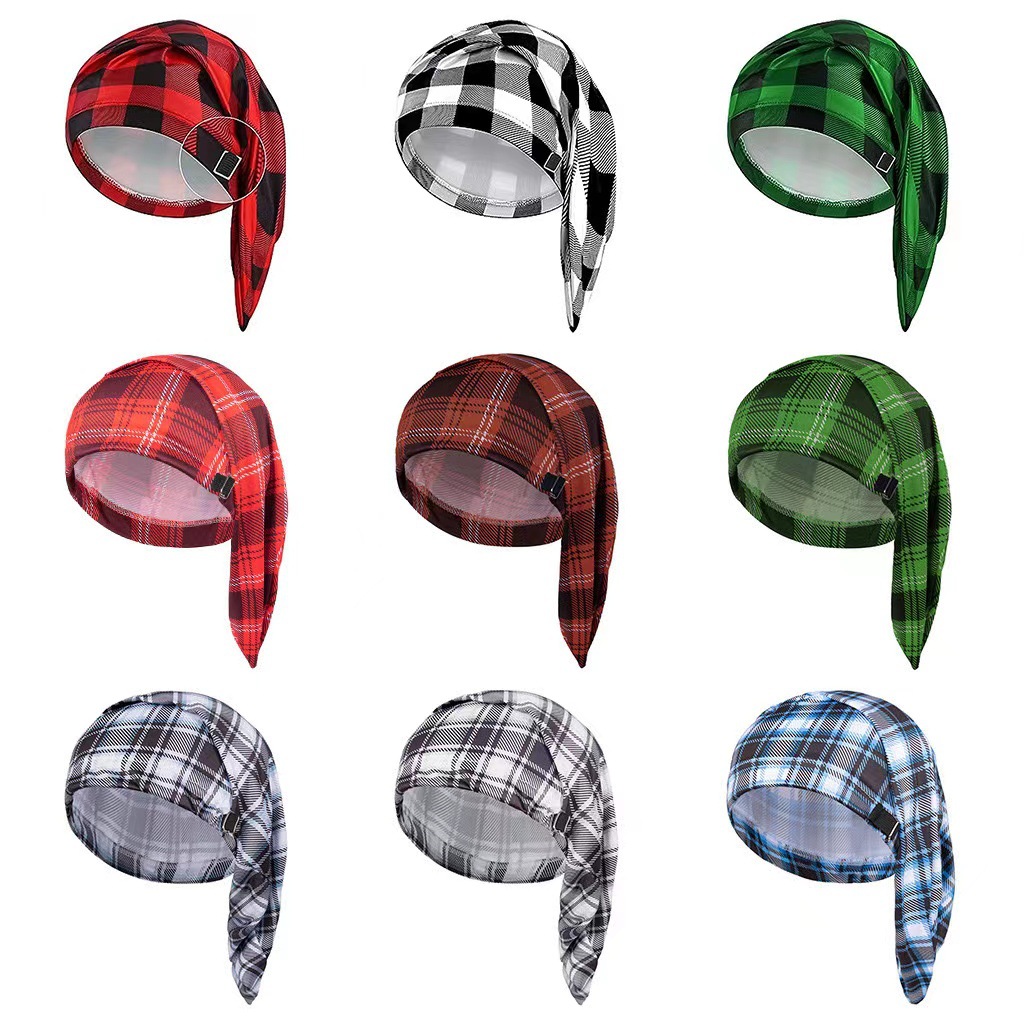 Cross-border hot sale European and American Christmas party supplies adjustable ball tassel long nightcap men's plaid hair cap