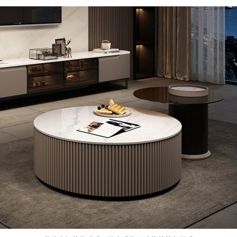Slate Coffee Table Living Room Home Tv Cabinet Combination Small Apartment Modern Minimalist Light Luxury Glass Tea Table