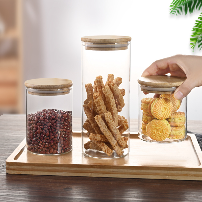 High Borosilicate Glass Sealed Jar Bamboo Lid Tea Jar Transparent Glass Storage Jar Candy Jar Kitchen Coarse Grain Storage Jar