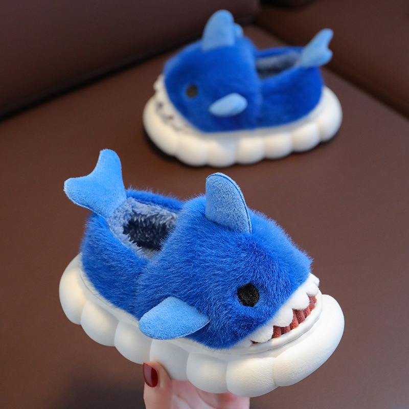 2023 shark children's bag heel cotton slippers new boys' home non-slip cartoon girls' boys' cotton shoes winter