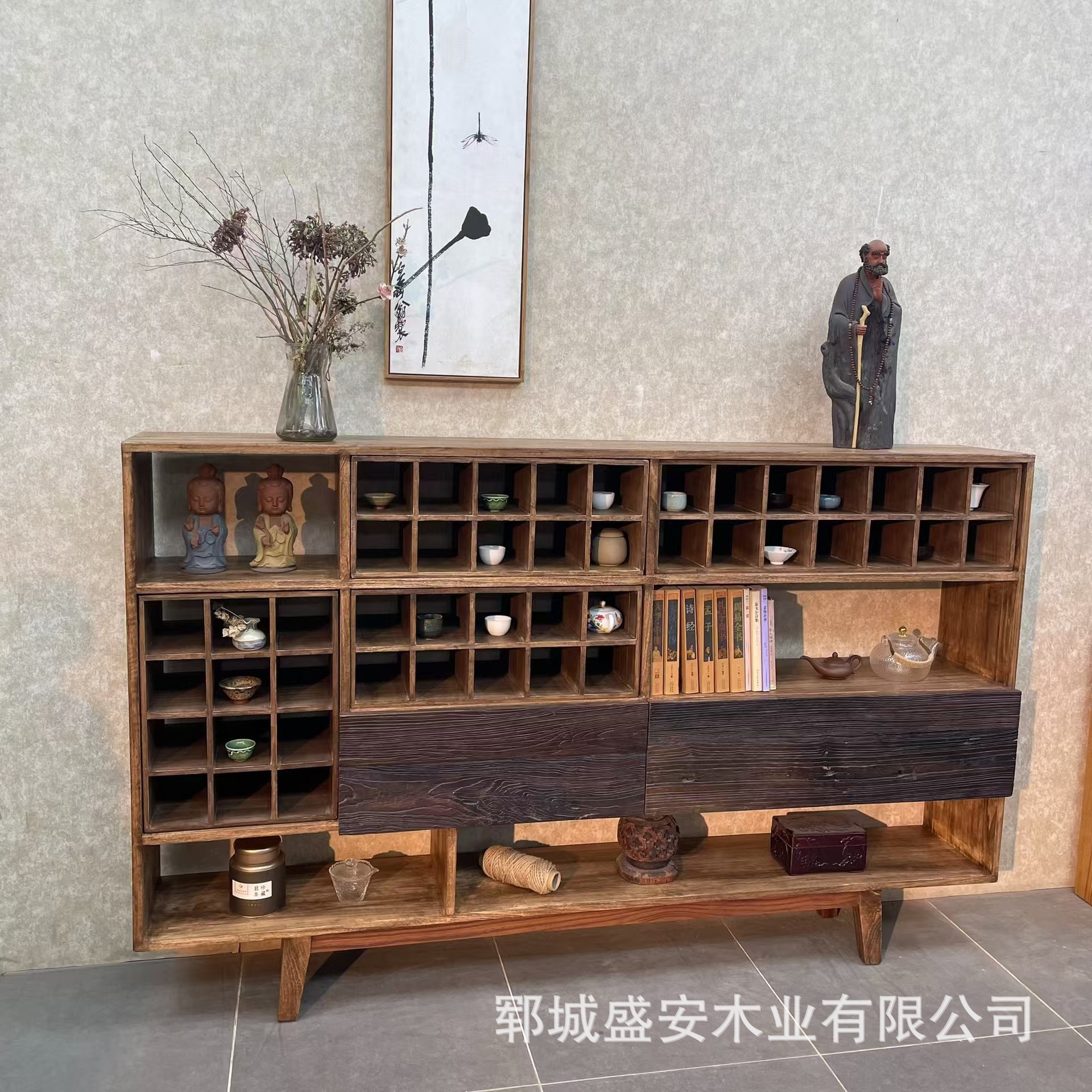 Chinese-style Sideboard Old Elmwood Style Solid Wood Tea Cabinet Vintage Storage Rack Old Antique Rack Tea Room Storage Rack