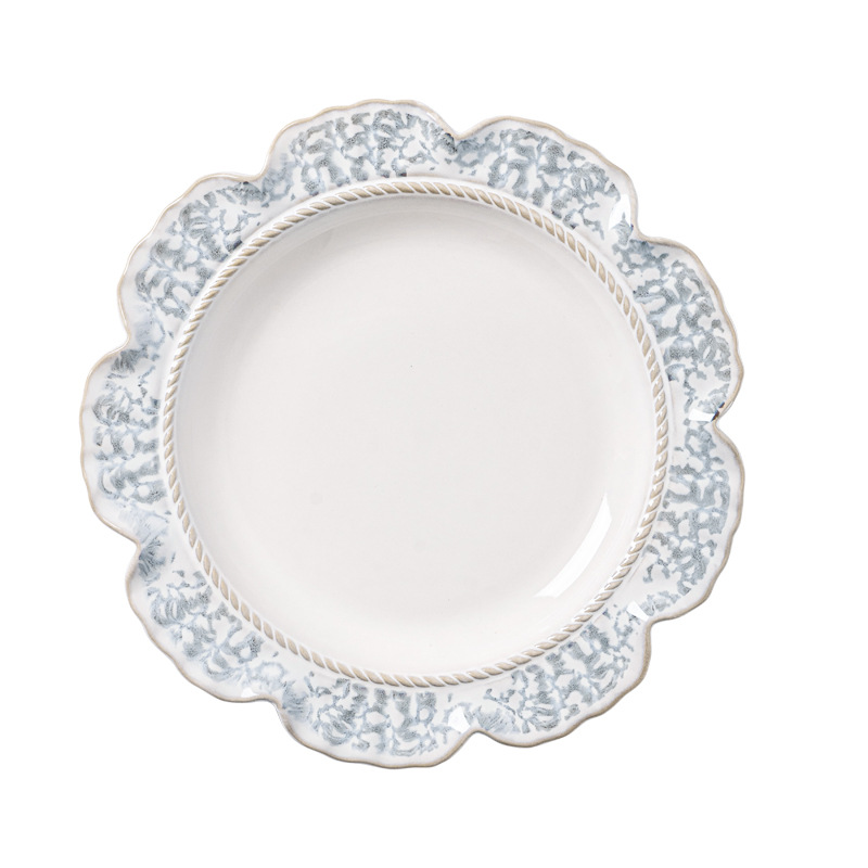 Qingshan Blue Manufacturer Wholesale Ceramic Tableware Set Retro Lace Household Kiln-Turned Underglaze Color Cups and Saucers Rice Bowls