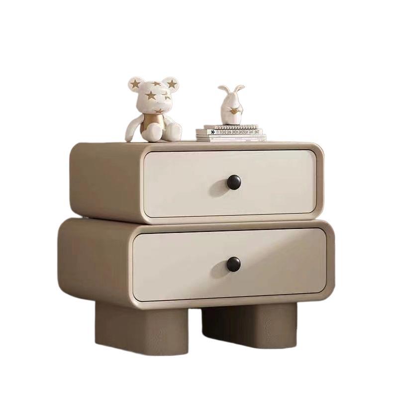 Cream Style Bedside Table Installation-Free Simple Modern Leather Retro Storage Cabinet Solid Wood Home Bedroom Children