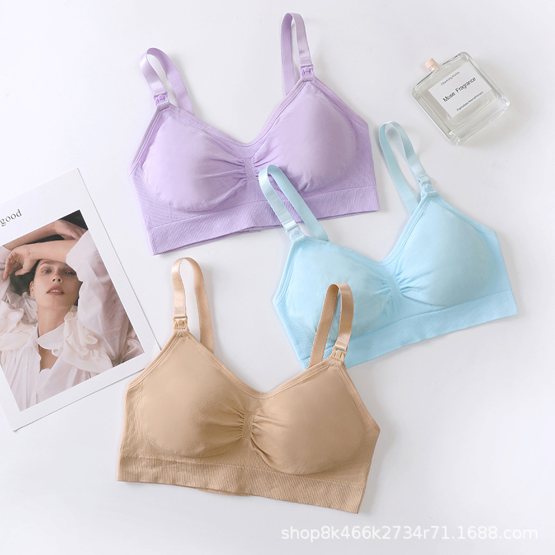 Seamless Breastfeeding Bra with Front Opening and Buckle Push-up Thin Comfortable Pregnant Women Postpartum Breastfeeding Bra Underwear without Steel Ring and Seamless