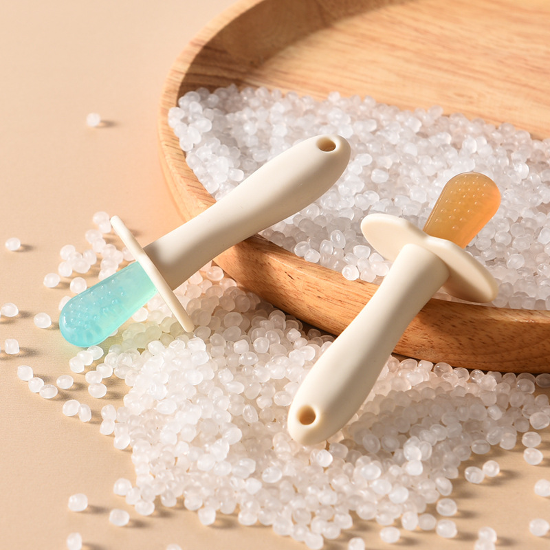 Factory wholesale baby teether stick baby straight handle two-color teether silicone fixed tooth teether children's toys