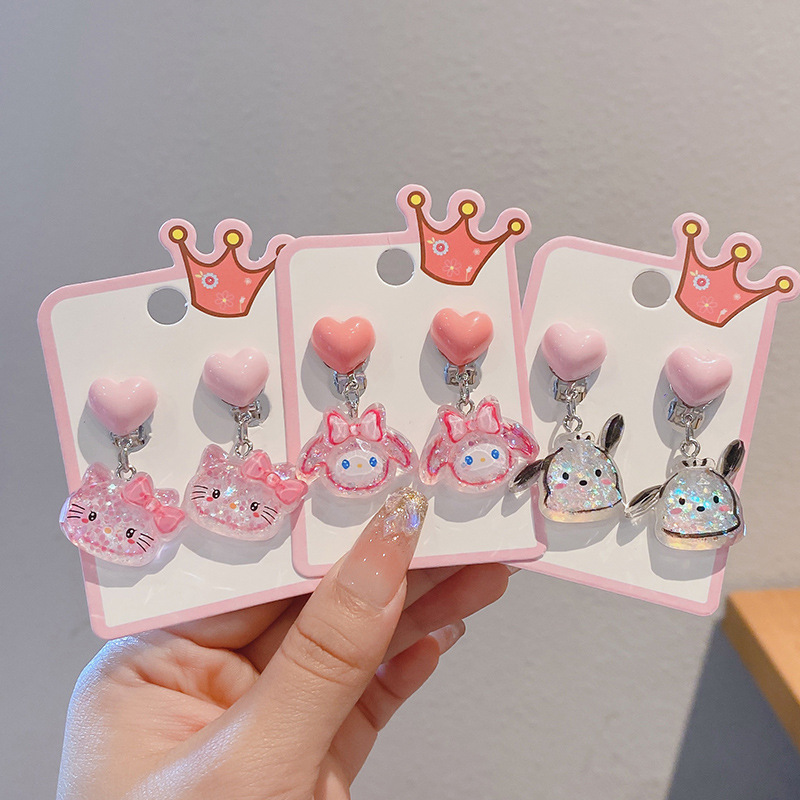 Cute Cartoon Children's Pendant Ear Clip New Sweet Princess Earrings Girls Colorful Sanrio Earrings