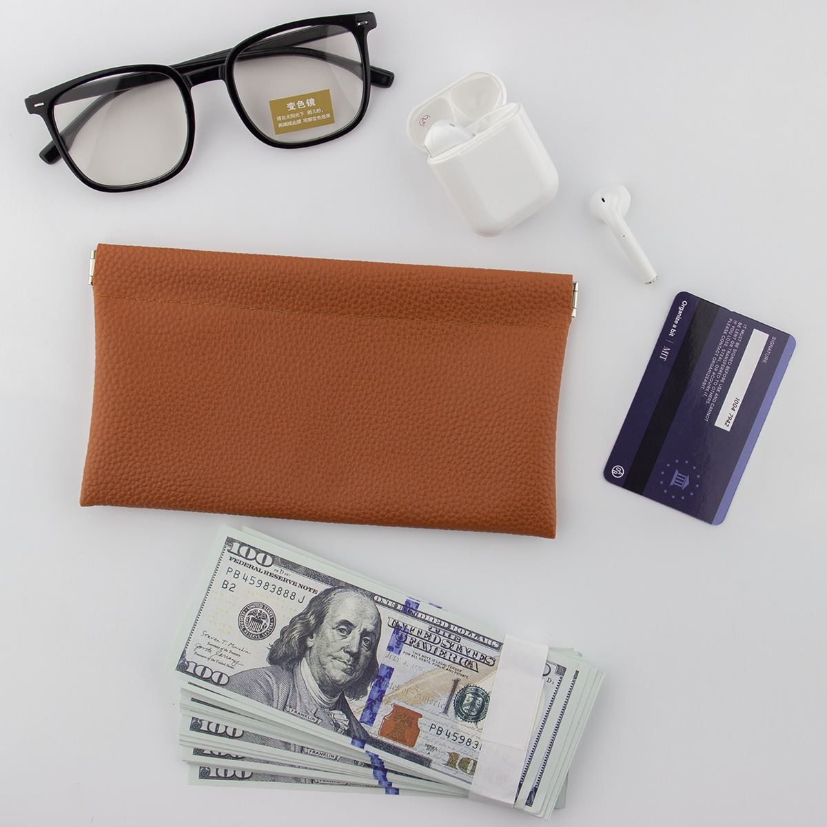 Large Capacity Clutch Bag Coin Purse Card Bag Mobile Phone Bag Glasses Storage Simple Cross-border Amazon Artificial Leather