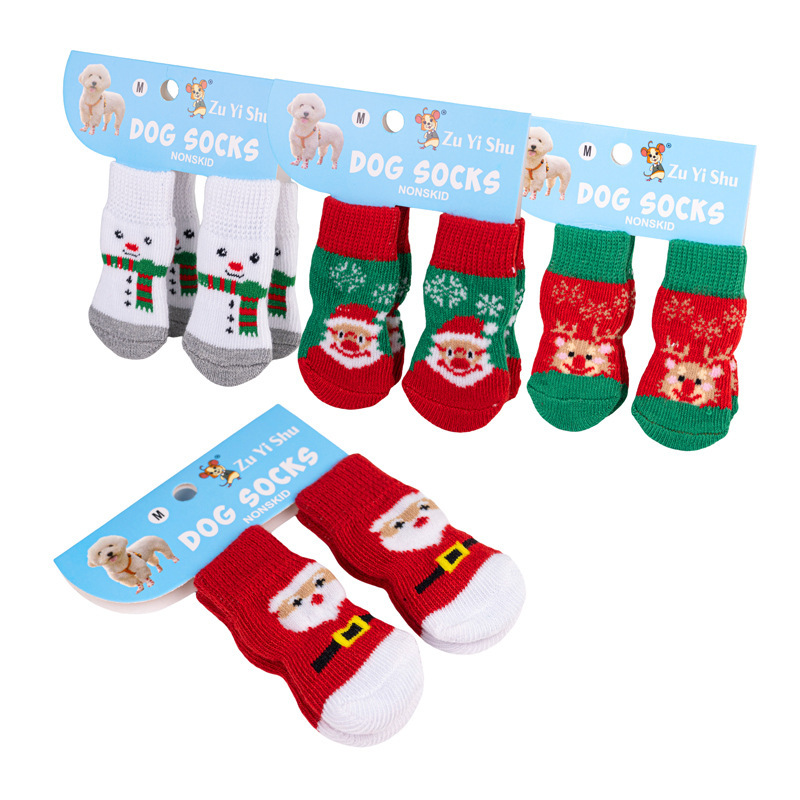 Cross-Border Pet Socks Christmas Socks Santa Claus Reindeer Snowman Non-Slip Foot Covers Teddy Dirt-Resistant Small Dog Shoes