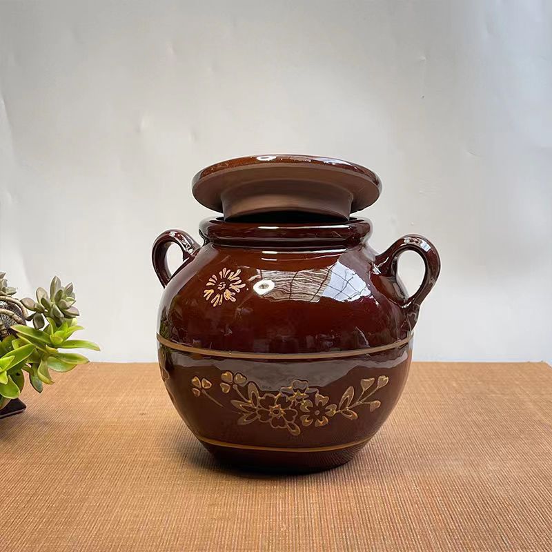 Lard Tank with Lid Boiled Storage Tank Old-fashioned Household Ceramic Kitchen High Temperature Resistant Large Capacity Pottery Oil Jar