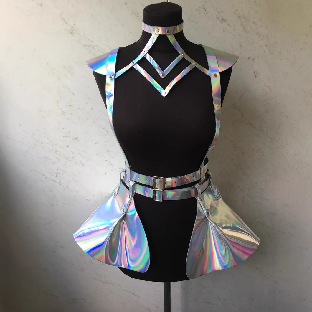 European and American Cross-border Laser Colorful Leather Bound Belt Stage Performance Waist Chain Trendy Belt