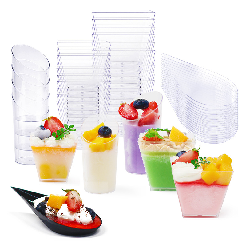 Разнообразные стаканы для муссов, квадратные стаканы для десертов, наклонные стаканы для пудинга, желе, тирамису, одноразовые пластиковые стаканы
