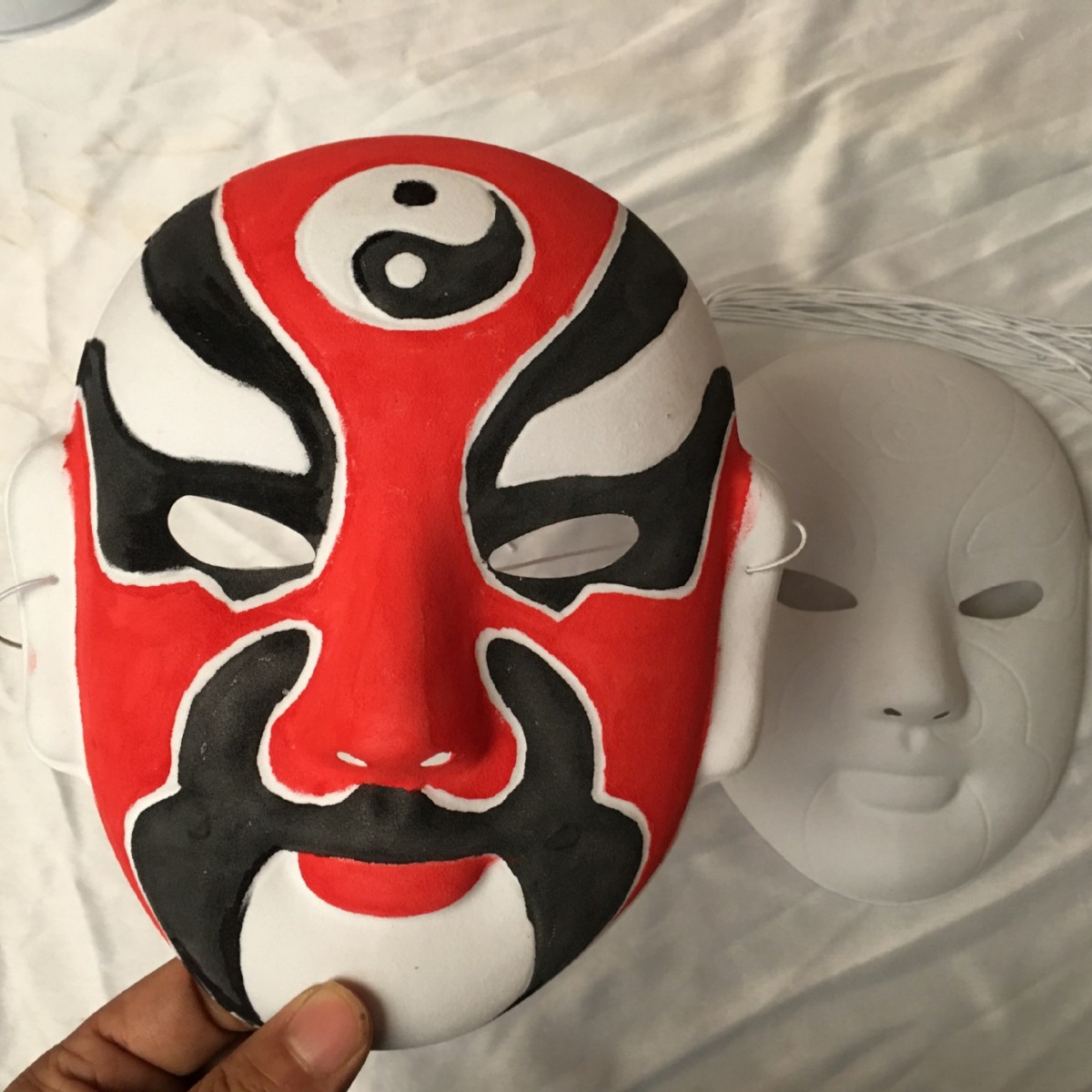 Без крючка маска для лица Пекинской оперы DIY ручной росписи, белая основа, флокированная, с веревкой, цветные картинки