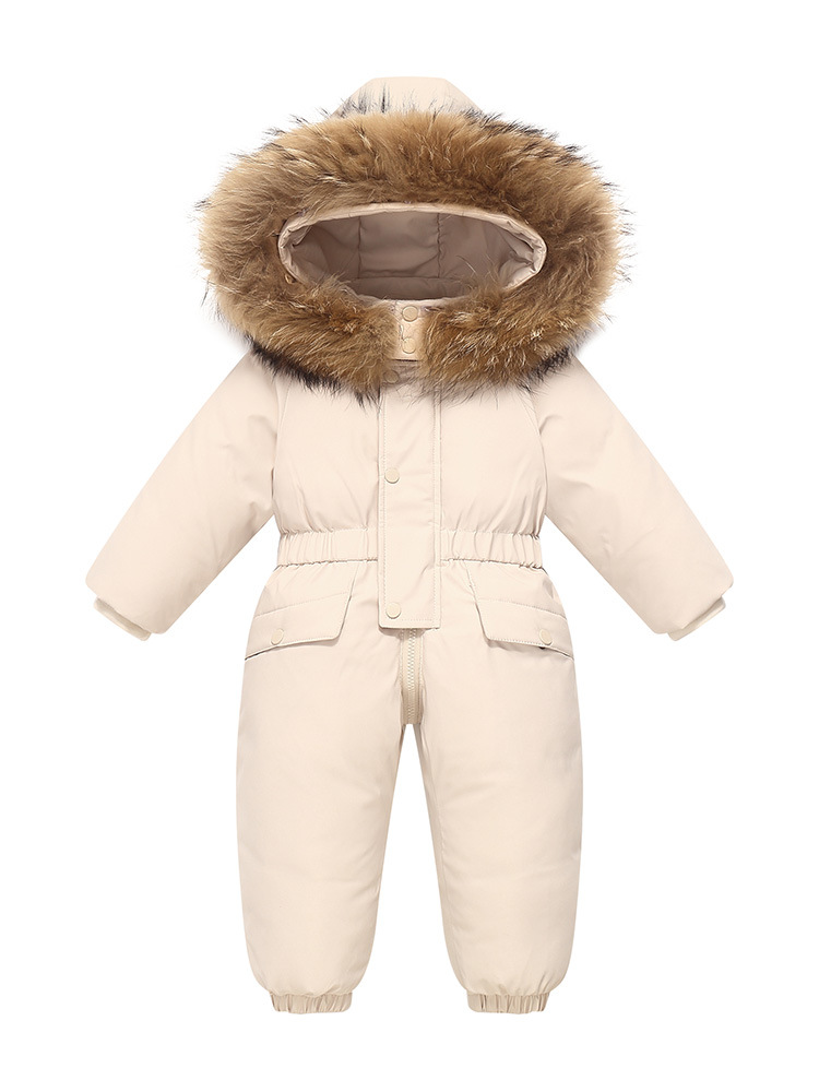 Factory Direct Sales 2025 Kidsren's down One-Piece Ski Suit 1-6 Years Old Thickeneded European and American Series Minus 35 Degrees Plus