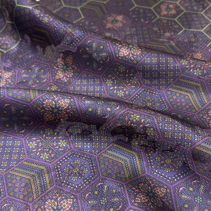 Imitation Zhuang Brocade Hexagonal Flower Xiangyun Yarn Fabric over Dioscorea New Chinese Style National Style Clothing Fabric Cheongsam Zero Cut Wholesale