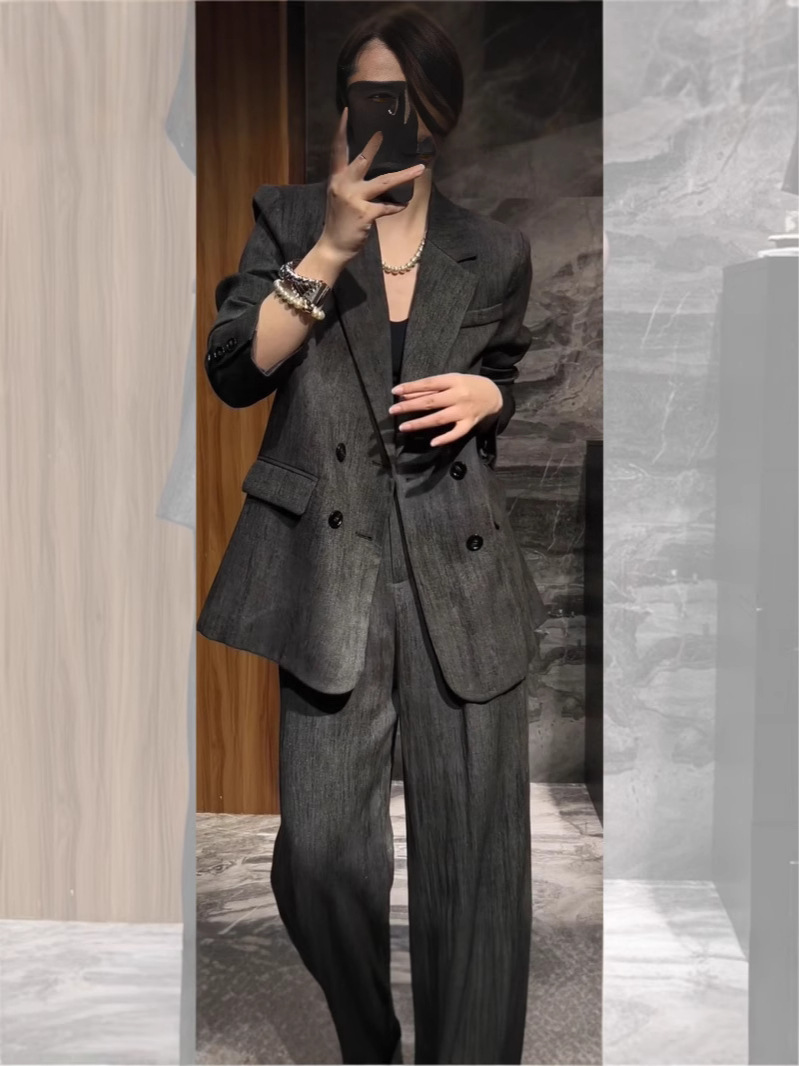 2765 плюс сайз профессиональный костюм для женщин, для полных девушек, ранняя весна, легкие широкие брюки, пиджак