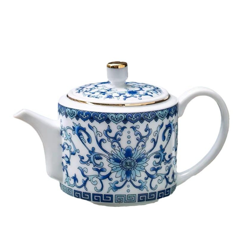 Blue and white clasp teapot tea jar tea cup Chinese vintage home gold ceramic enamel kung fu tea set