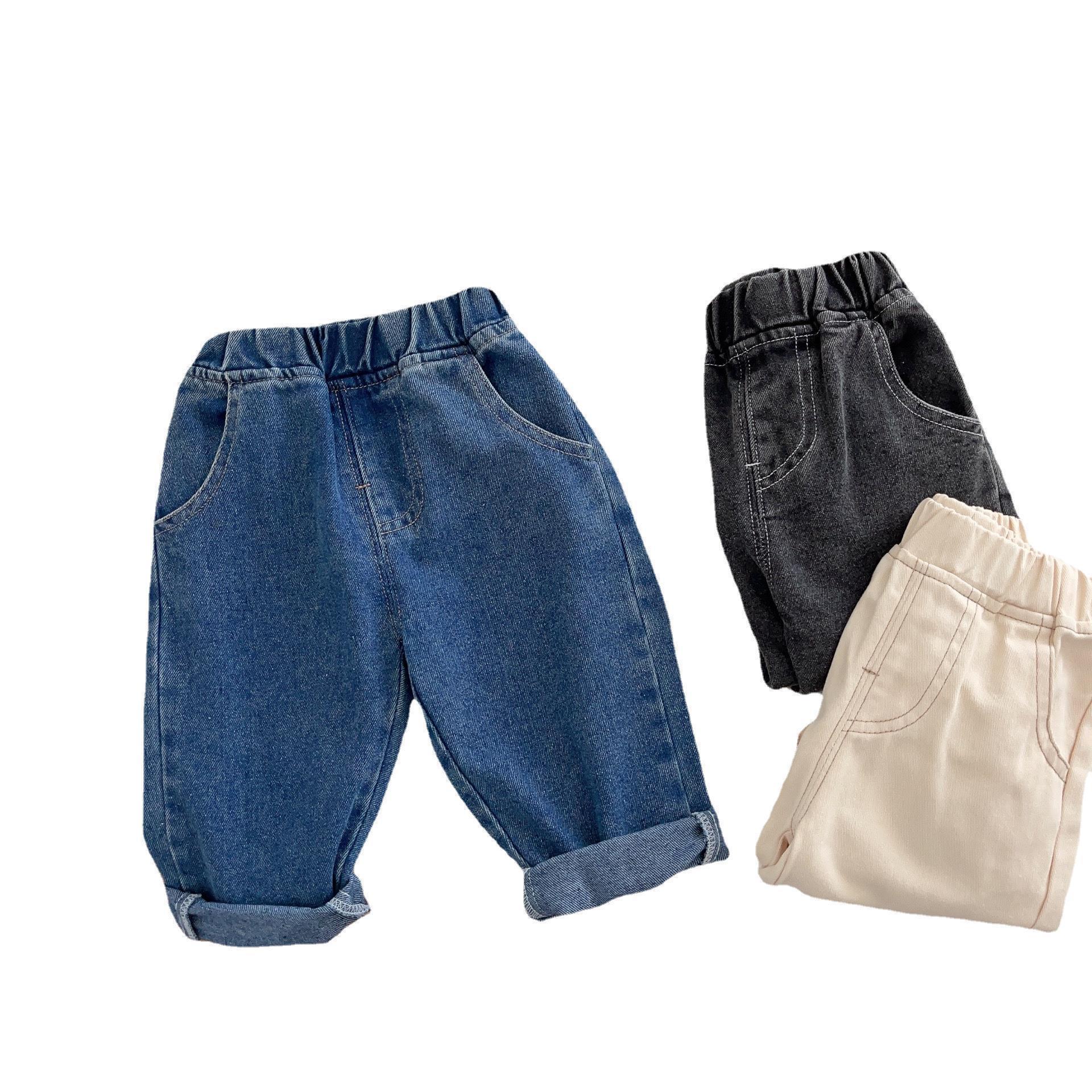 Baby's pure color jeans autumn boys' handsome simple casual pants baby Korean style pants fashionable 0-5 years old