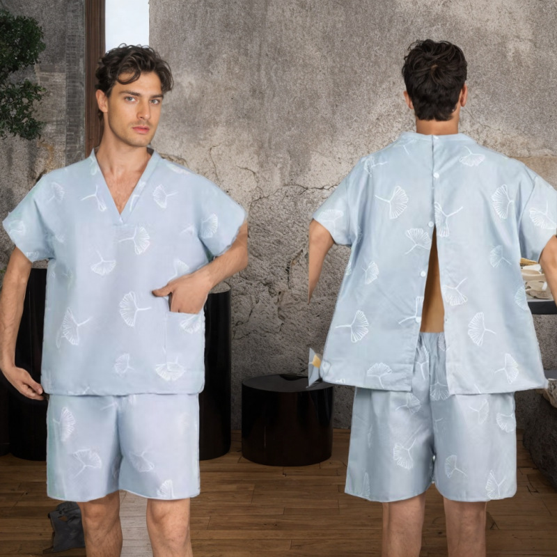 Disposable sweaty clothes back-opening bath clothes men's and women's sauna clothes pure cotton moxibustion water massage clothes bathhouse massage