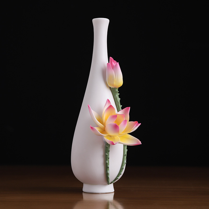 Dai Yutang Ceramic Water Drop Lotus Vase Ornaments Guanyin Clean Bottle Buddha's Front Feeding Flower-arranging Incense Bottle Home Accessories