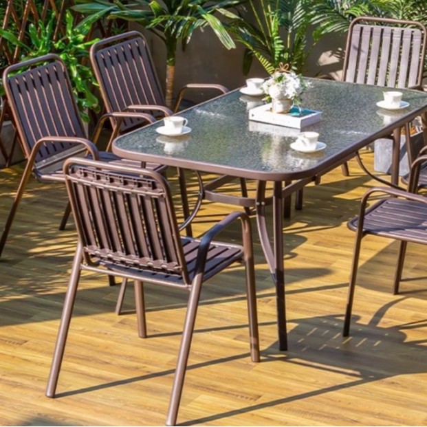Комплект стола и стульев для улицы, для отдыха, пластиково-деревянный, водонепроницаемый, для веранды, сада, двора, железный стул для отдыха
