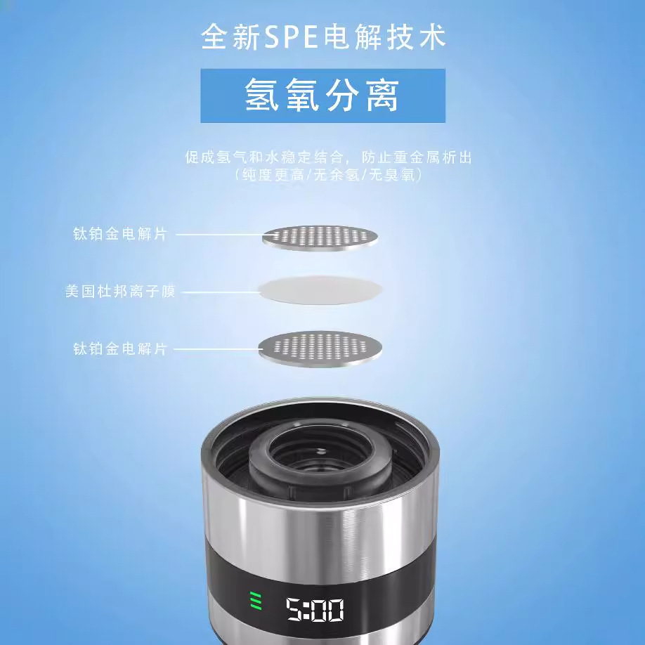 One Cup of Three-Purpose High Hydrogen Concentration Hydrogen-Rich Water Cup Hydrogen Water Bottle Spe Hydrogen and Oxygen Separation Electrolytic Hydrogen Production Led Smart Display