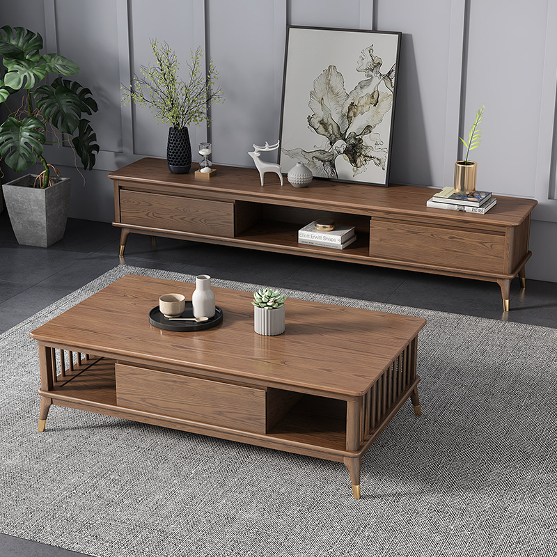 Северный ТВ-кабинет из массива дерева для малой гостиной комбинация современный простой кофейный столик